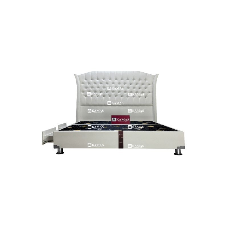 CAMA BOX AMERICANO QUEEN 2 CAJONES + CABECERA PEDESTAL M| Homesleep.pe