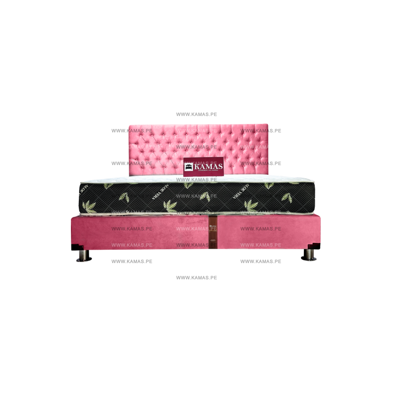 DORMITORIO AMERICANO KING + COLCHON KAMAS SARKI + CABECERA AEREA CAPITONEADO - ROSA