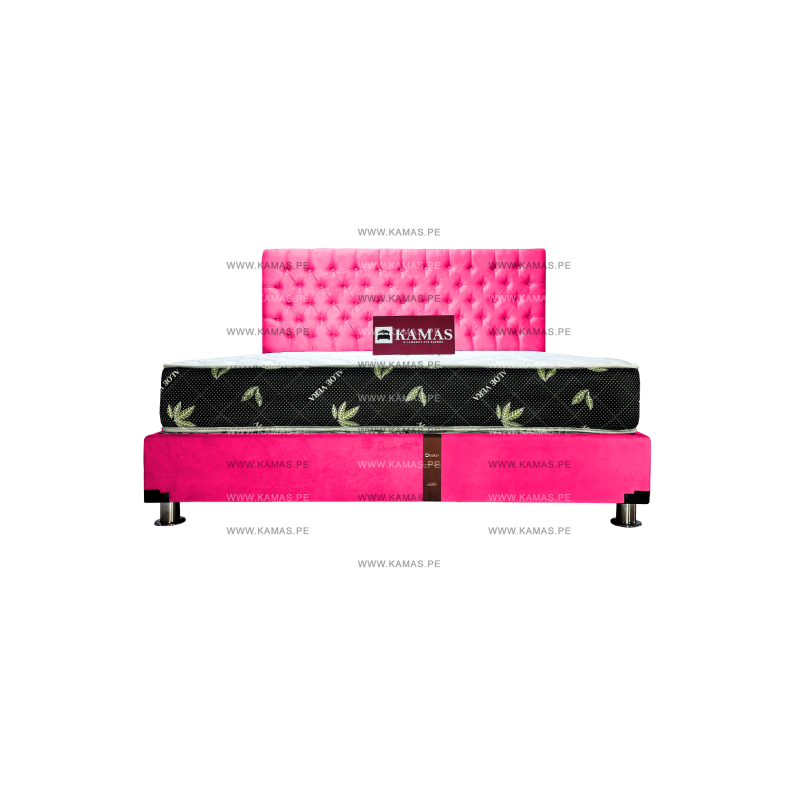 DORMITORIO AMERICANO KING + COLCHON KAMAS SARKI + CABECERA AEREA CAPITONEADO - FUCSIA