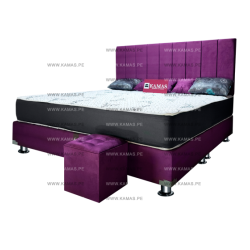 DORMITORIO AMERICANO KING + COLCHON KAMAS SARKI + CABECERA AEREA LINEAL + 1 PUFF - VIOLETA