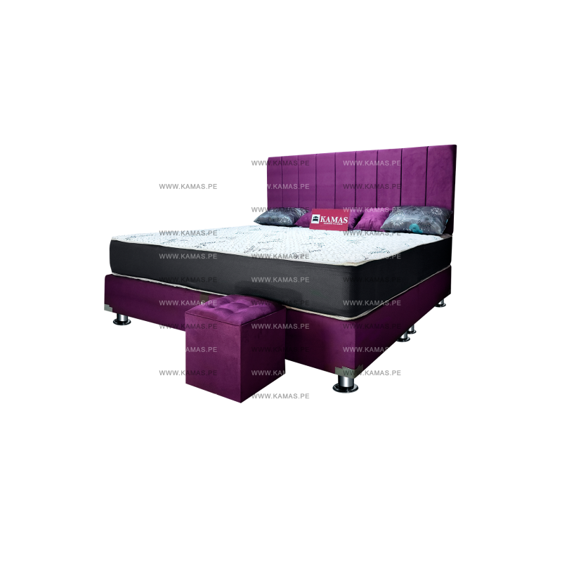 DORMITORIO AMERICANO KING + COLCHON KAMAS SARKI + CABECERA AEREA LINEAL + 1 PUFF - VIOLETA