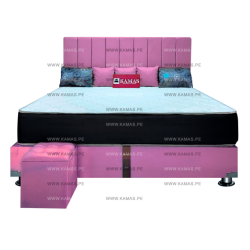 DORMITORIO AMERICANO KING + COLCHON KAMAS SARKI + CABECERA AEREA LINEAL + 1 PUFF - ROSA