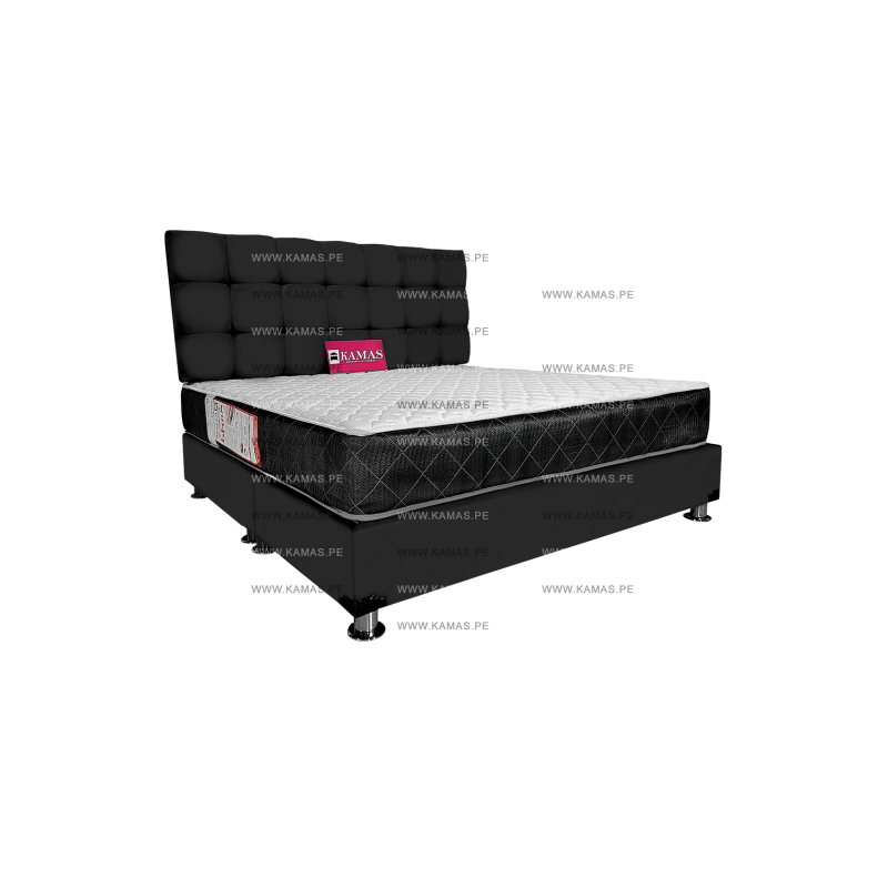 DORMITORIO AMERICANO KING + COLCHON KAMAS SARKI + CABECERA AEREA CUADROS 2 - NEGRO