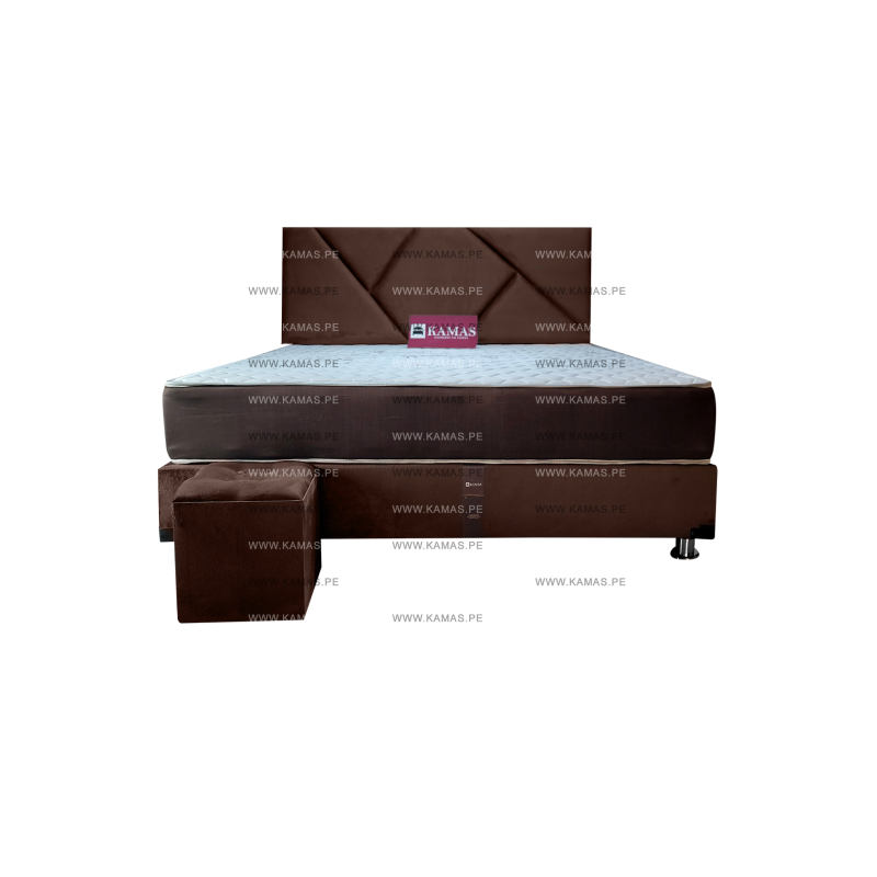 DORMITORIO AMERICANO KING + COLCHON KAMAS SARKI + CABECERA AEREA LINEAL 2 + 1 PUFF - CHOCOLATE