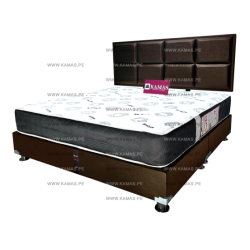 DORMITORIO AMERICANO KING + COLCHON KAMAS SARKI + CABECERA AEREA BLOQUES - CHOCOLATE