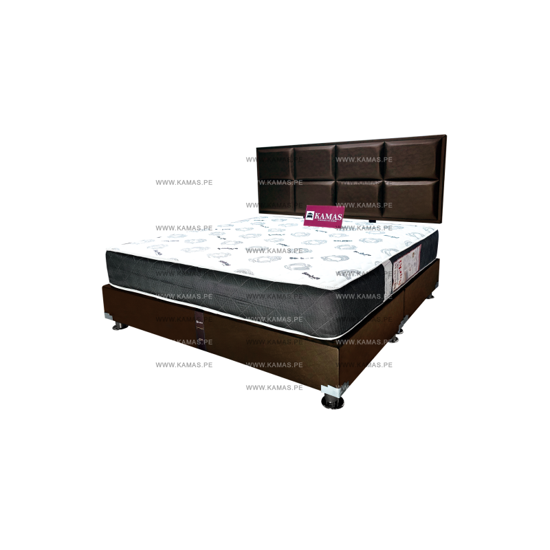 DORMITORIO AMERICANO KING + COLCHON KAMAS SARKI + CABECERA AEREA BLOQUES - CHOCOLATE