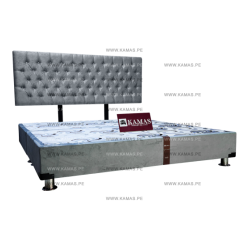 CAMA BOX TARIMA KING AMERICANO + CABECERA AEREA CAPITONEADO - PLATA