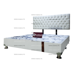 CAMA BOX TARIMA KING AMERICANO + CABECERA AEREA CAPITONEADO - HUESO