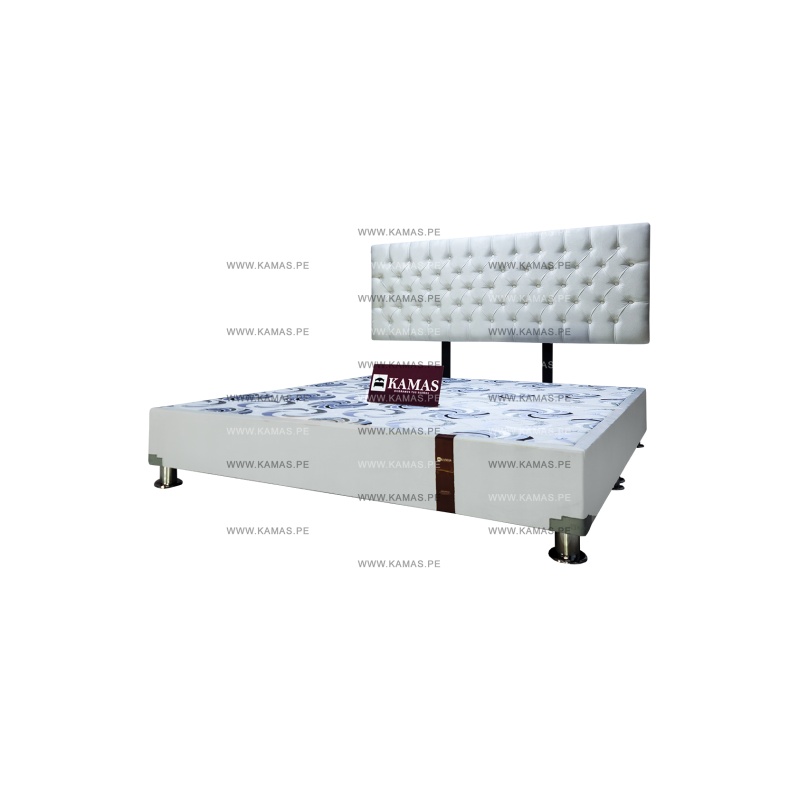 CAMA BOX TARIMA KING AMERICANO + CABECERA AEREA CAPITONEADO - HUESO