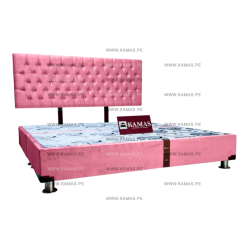 CAMA BOX TARIMA KING AMERICANO + CABECERA AEREA CAPITONEADO - ROSA