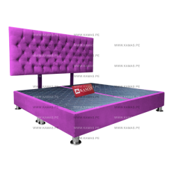 CAMA BOX TARIMA KING AMERICANO + CABECERA AEREA CAPITONEADO - VIOLETA