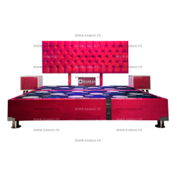 CAMA BOX TARIMA KING AMERICANO + CABECERA AEREA CAPITONEADO + 2 VELADORES VINTAGE - ROJO