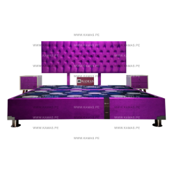 CAMA BOX TARIMA KING AMERICANO + CABECERA AEREA CAPITONEADO + 2 VELADORES VINTAGE - FUCSIA