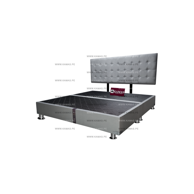 CAMA BOX TARIMA KING AMERICANO + CABECERA AEREA CAPITONEADO - PLATA