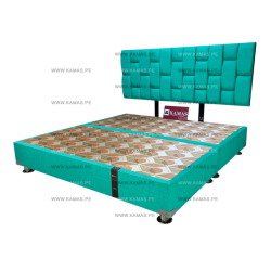 CAMA BOX TARIMA KING AMERICANO + CABECERA AEREA ENCADENADA - TURQUESA