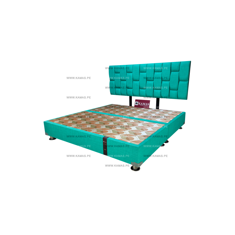 CAMA BOX TARIMA KING AMERICANO + CABECERA AEREA ENCADENADA - TURQUESA