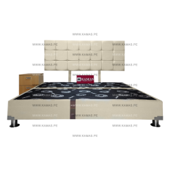 CAMA BOX TARIMA KING AMERICANO + CABECERA AEREA BLOQUES CUADROS 2 + VELADOR SHELTER - ARENA