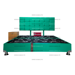 CAMA BOX TARIMA KING AMERICANO + CABECERA AEREA BLOQUES CUADROS 2 + VELADOR SHELTER - VERDE JADE