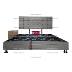 CAMA BOX TARIMA KING AMERICANO + CABECERA AEREA BLOQUES CUADROS 2 + VELADOR SHELTER - GRIS