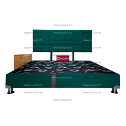 CAMA BOX TARIMA KING AMERICANO + CABECERA AEREA BLOQUES CUADROS 2 + VELADOR SHELTER - VERDE LORO