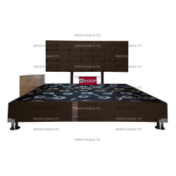 CAMA BOX TARIMA KING AMERICANO + CABECERA AEREA BLOQUES CUADROS 2 + VELADOR SHELTER - CHOCOLATE