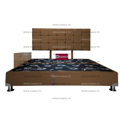 CAMA BOX TARIMA KING AMERICANO + CABECERA AEREA BLOQUES CUADROS 2 + VELADOR SHELTER - ARENA OSCURO