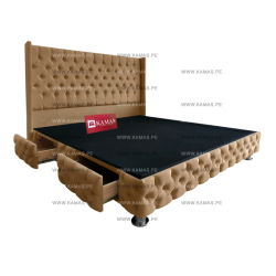 CAMA BOX KING EUROPEO 2 CAJONES LATERALES + CABECERA PEDESTAL EMPERATRIZ - CAMELL