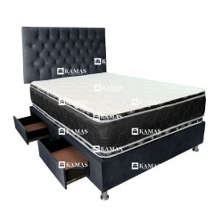 DORMITORIO AMERICANO 2 PLZ 2 CAJONES LATERALES + COLCHON KAMAS RAMAT + CABECERA AEREA CAPITONEADA - GRIS OSCURO