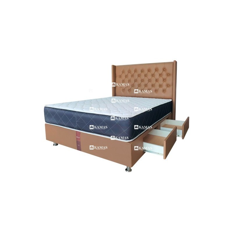 DORMITORIO AMERICANO 2 PLZ 2 CAJONES LATERALES + COLCHON KAMAS ADEL + CABECERA PEDESTAL EMPERATRIZ - CAMELL